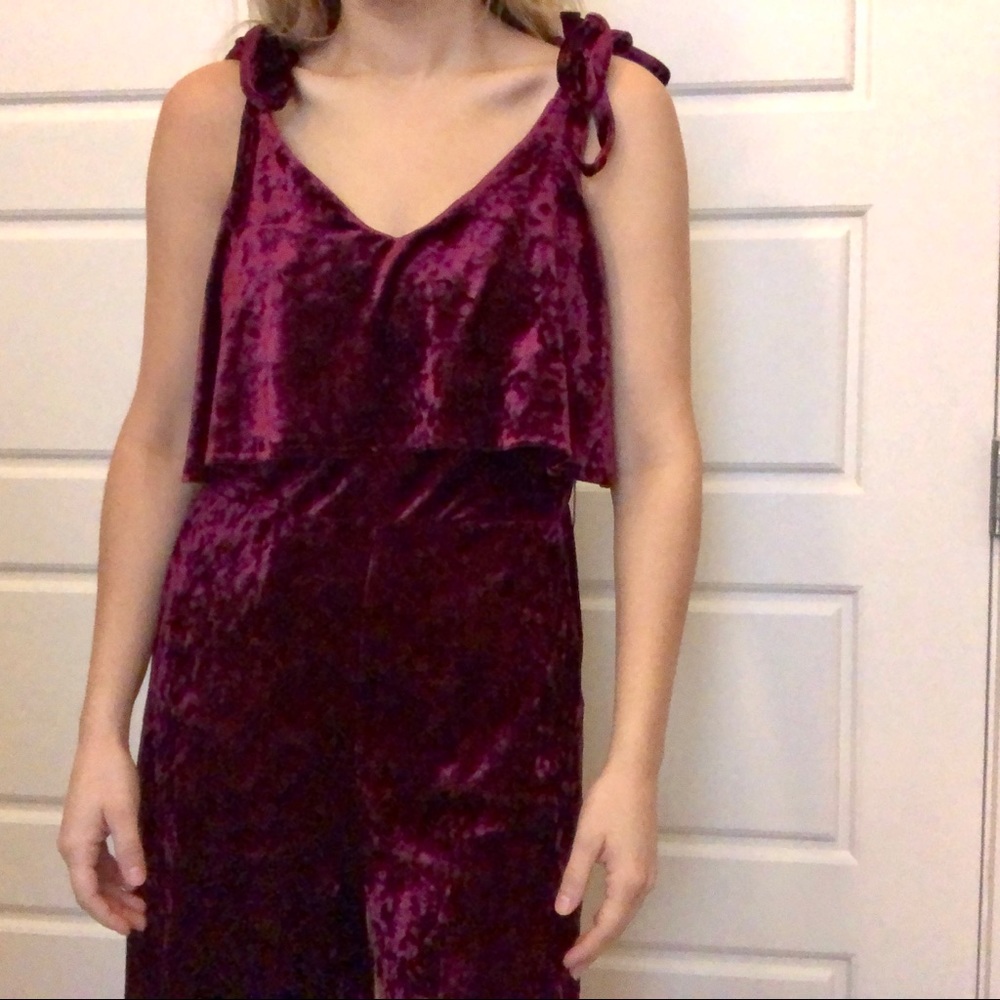 Wine Red Velvet Jumpsuit